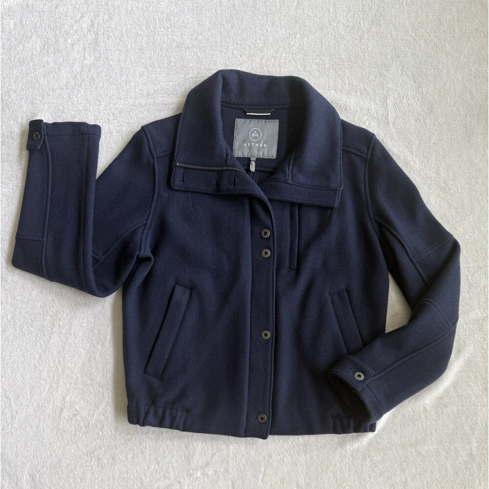 AETHER Blue Button Front Zip Collared Short Jacket w/ Pockets Women's S Regular